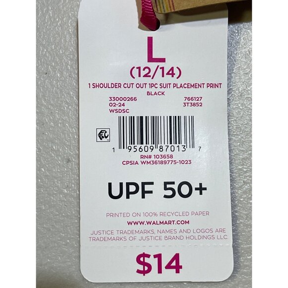 Justice Girls Sz L 12/14 1 Shoulder Cut Out Swimsuit UPF 50+ Rainbow Palm Print - Picture 7 of 9